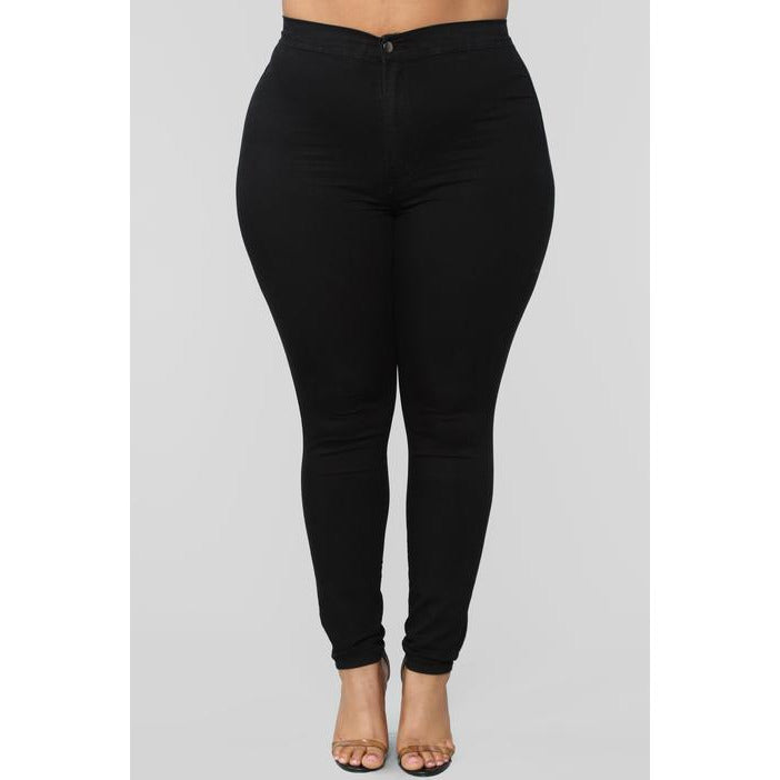 Super High Waist Denim Skinnies-Black